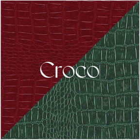Visuel fourreau effet croco vert et rouge réversible en papier recyclé 